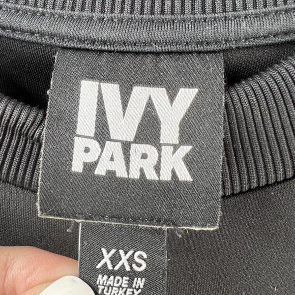 Ivy Park Sweatshirt Womens XXS Oversized Black Perforated Spell Out Logo - Picture 2 of 10